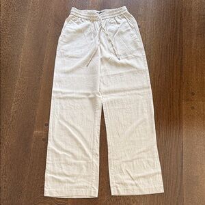 Zara Natural Cream Elastic Waist Wide-Leg Pants